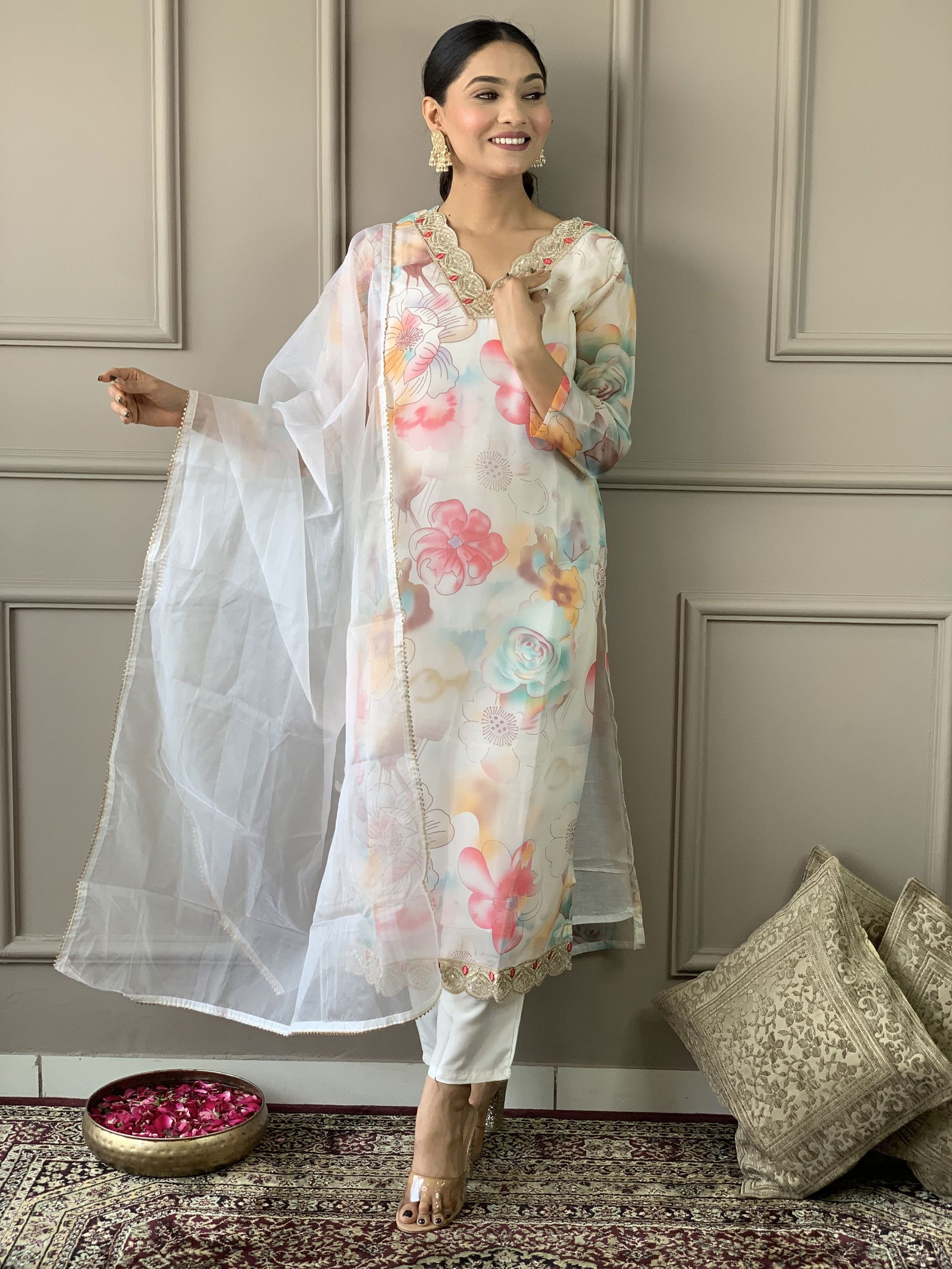 Kalaai Designer Organza Printed Kurti With Bottom Dupatta Wholesale Market In Surat
